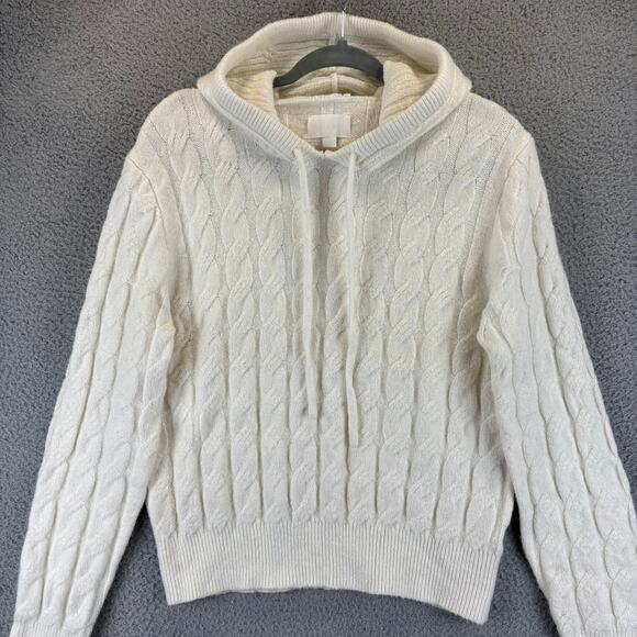 Cable Knit Sweater Womens Small Ivory Wool Blend Fisherman Cabin Outdoor Hoodie - Picture 1 of 10